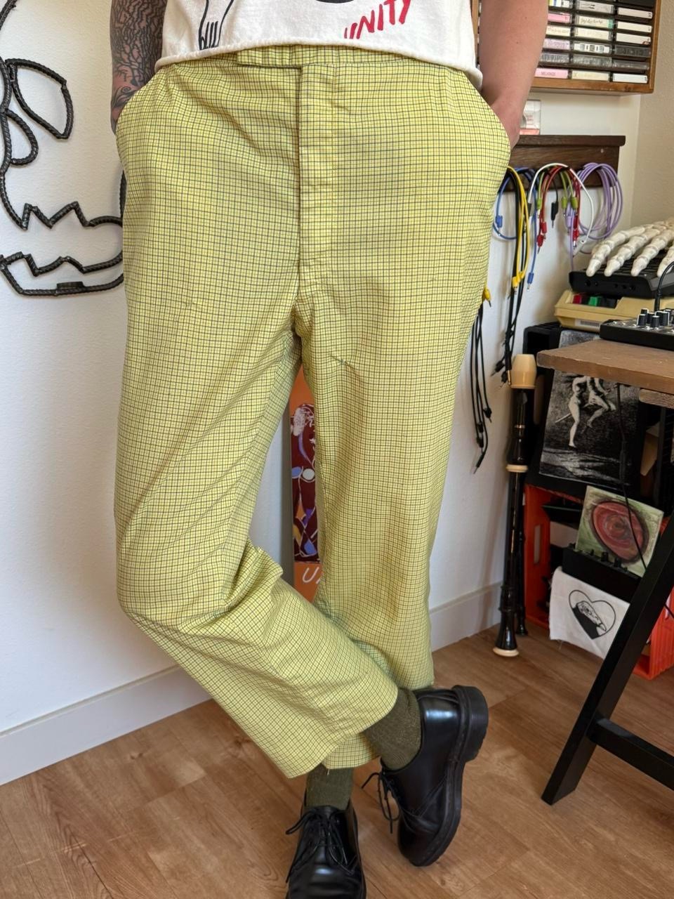 Vintage 60s Swagger Yellow And Blue Plaid Trousers ~ 31 X 27